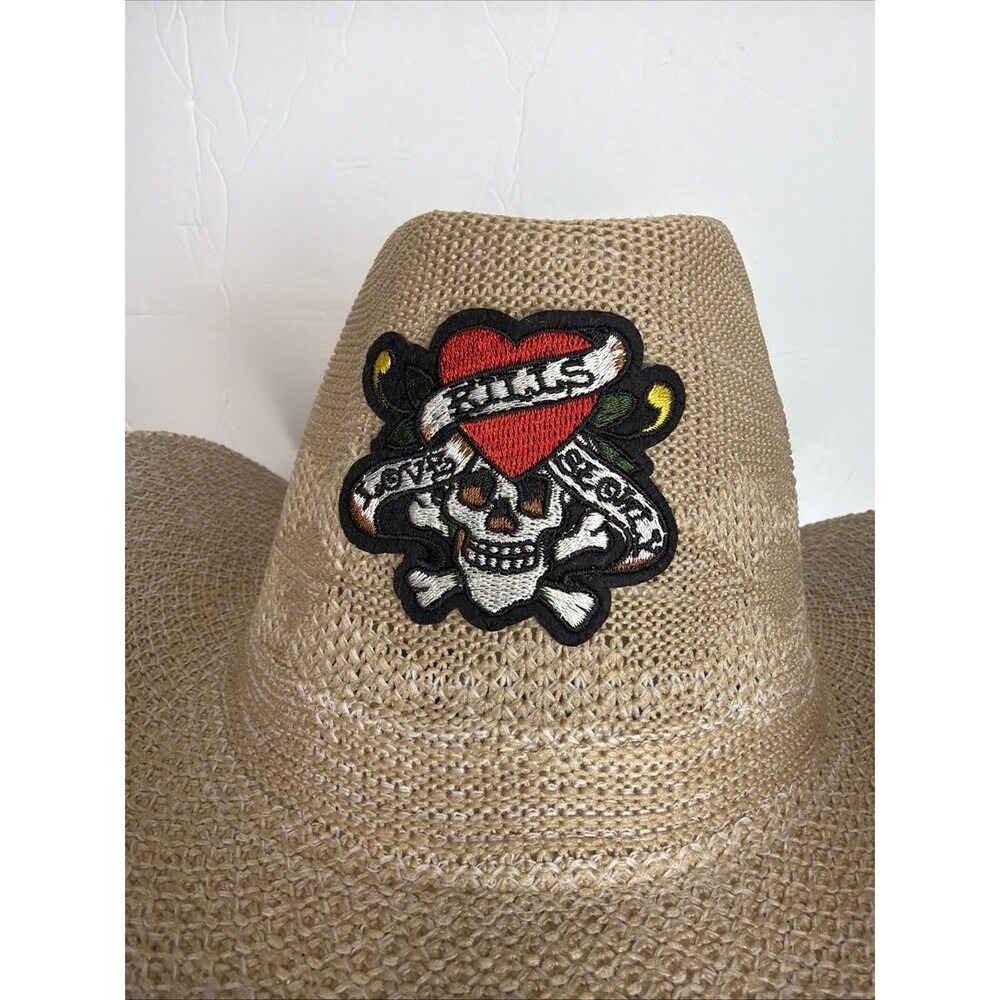 Ed Hardy Love Kills Slowly Straw Cowboy Hat Y2K Graphic Tan  One Size NW - Picture 2 of 7